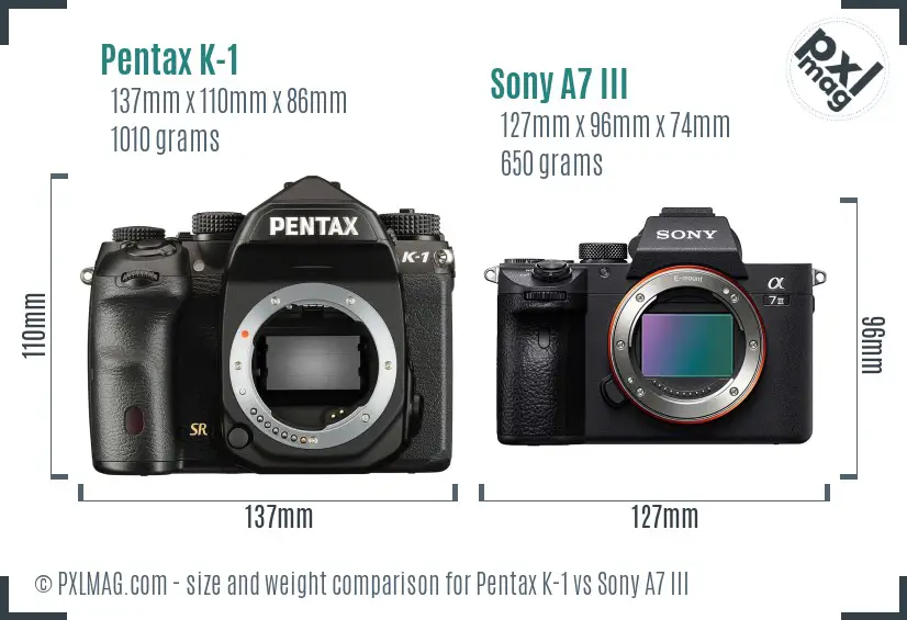 Pentax K-1 vs Sony A7 III size comparison Pentax K-1 vs Sony A7 III size comparison