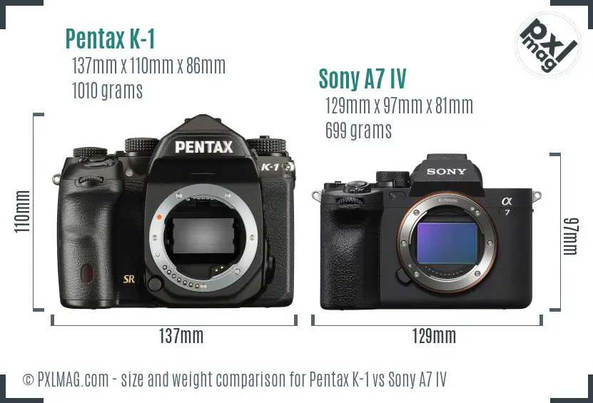 Pentax K-1 vs Sony A7 IV size comparison