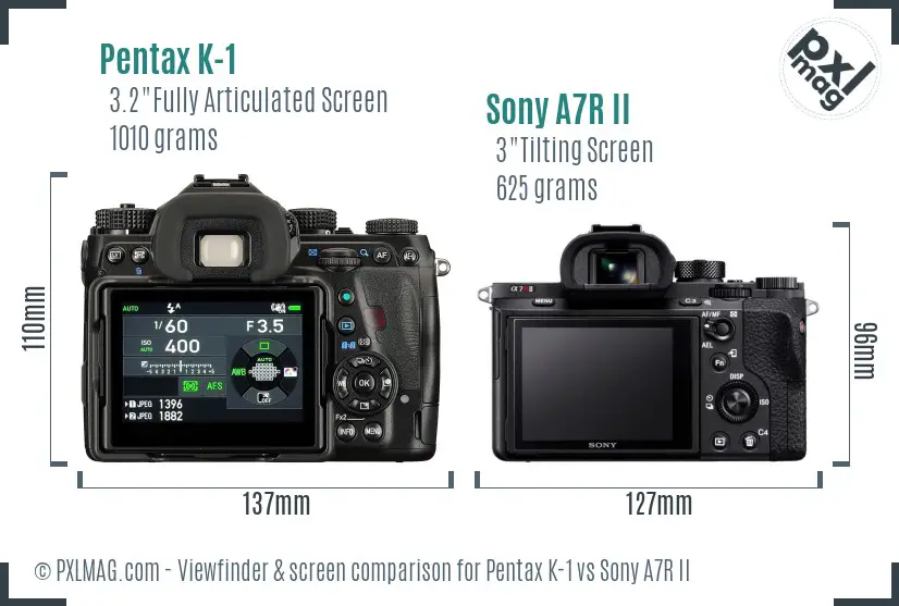 Pentax K-1 vs Sony A7R II Screen and Viewfinder comparison Pentax K-1 vs Sony A7R II Screen and Viewfinder comparison