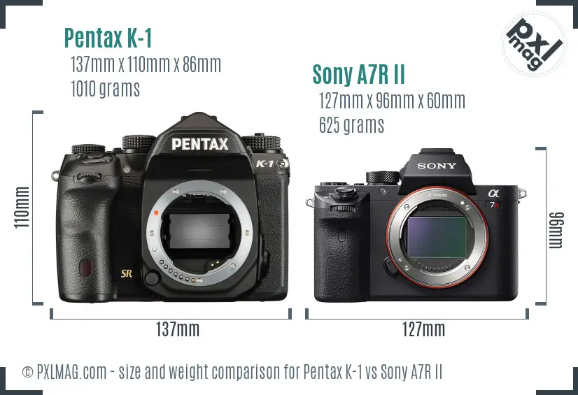 Pentax K-1 vs Sony A7R II size comparison Pentax K-1 vs Sony A7R II size comparison