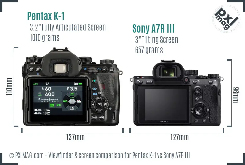 Pentax K-1 vs Sony A7R III Screen and Viewfinder comparison