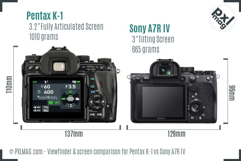 Pentax K-1 vs Sony A7R IV Screen and Viewfinder comparison