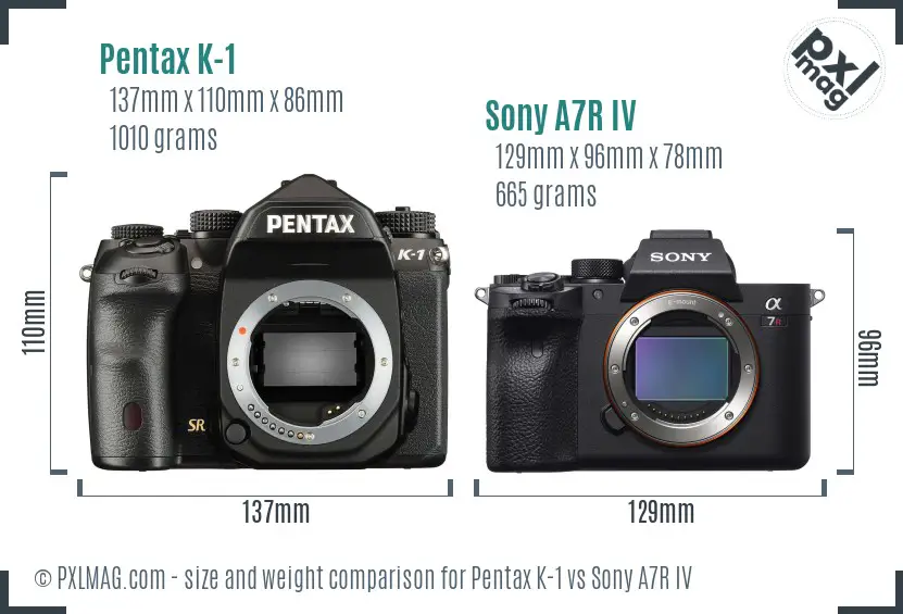 Pentax K-1 vs Sony A7R IV size comparison