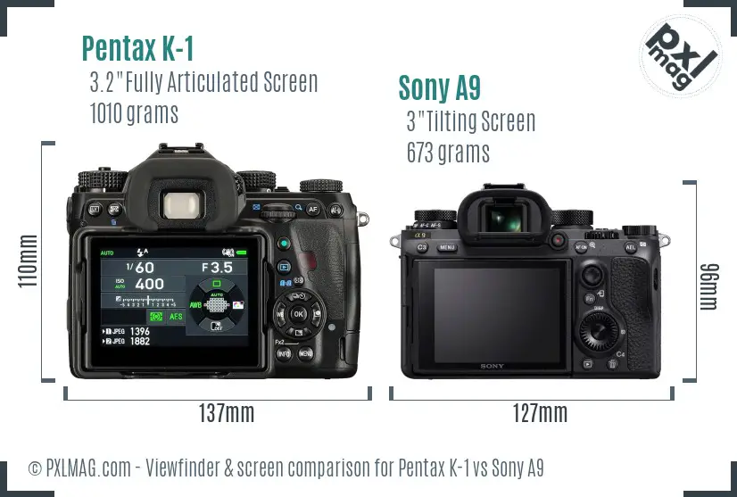Pentax K-1 vs Sony A9 Screen and Viewfinder comparison