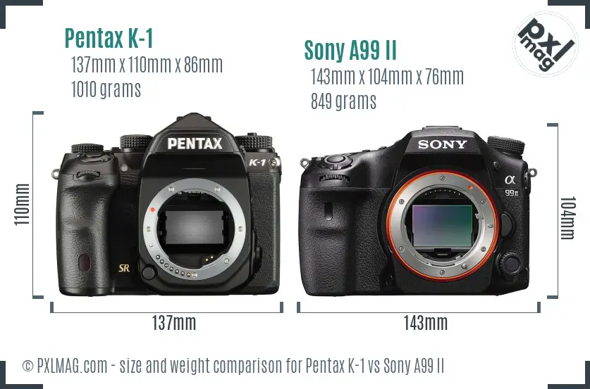 Pentax K-1 vs Sony A99 II size comparison