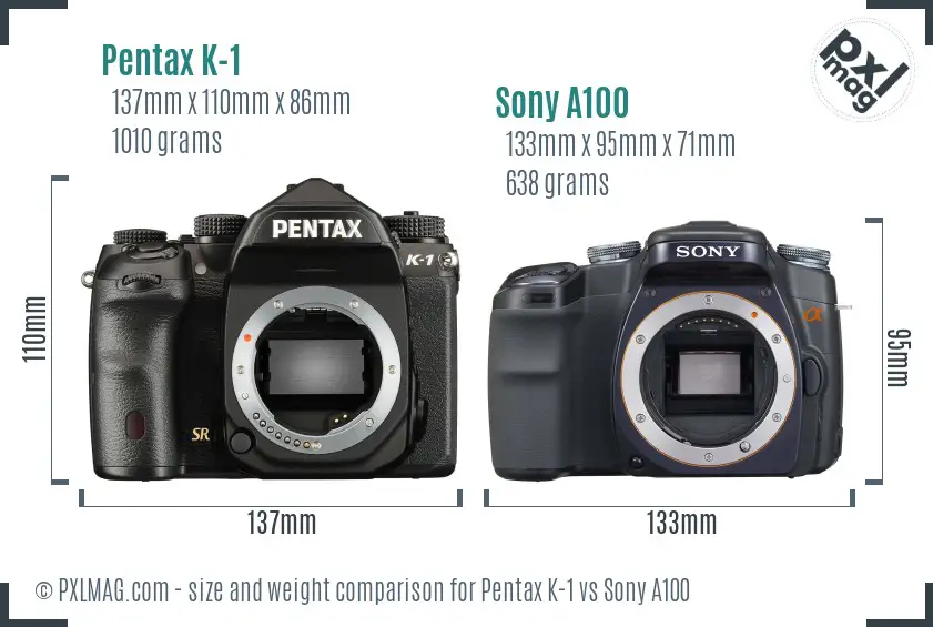 Pentax K-1 vs Sony A100 size comparison