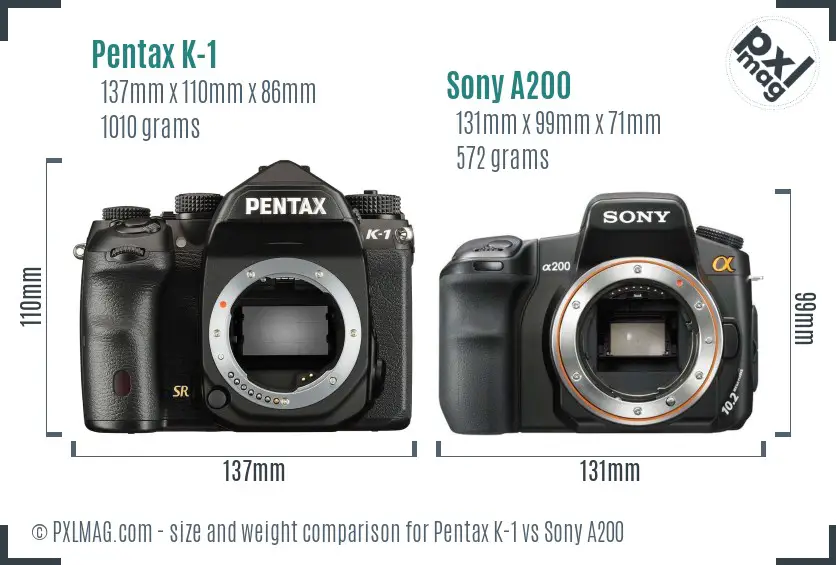 Pentax K-1 vs Sony A200 size comparison