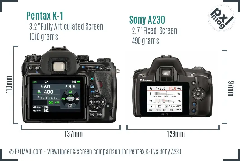 Pentax K-1 vs Sony A230 Screen and Viewfinder comparison