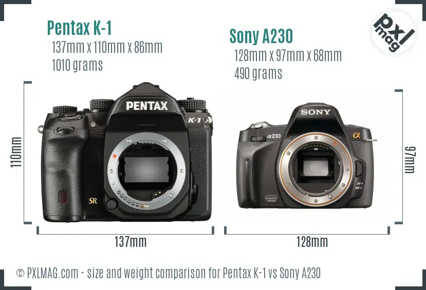 Pentax K-1 vs Sony A230 size comparison