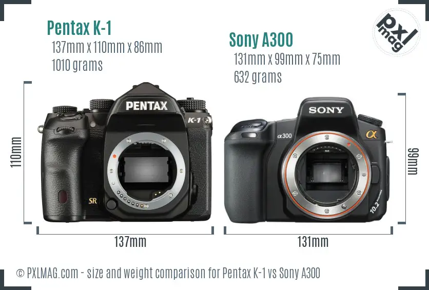 Pentax K-1 vs Sony A300 size comparison