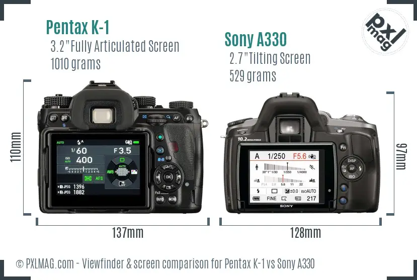 Pentax K-1 vs Sony A330 Screen and Viewfinder comparison