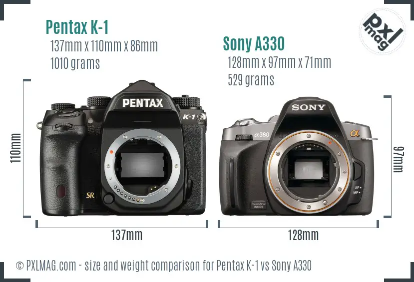 Pentax K-1 vs Sony A330 size comparison