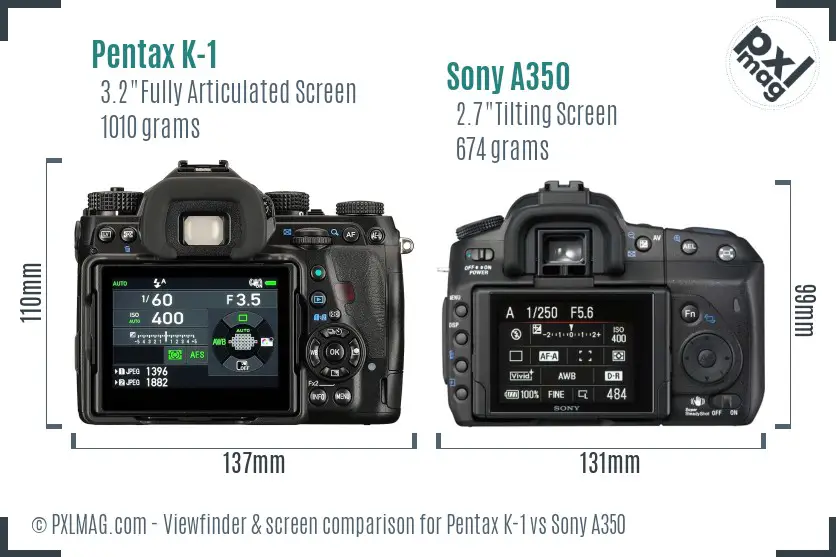 Pentax K-1 vs Sony A350 Screen and Viewfinder comparison