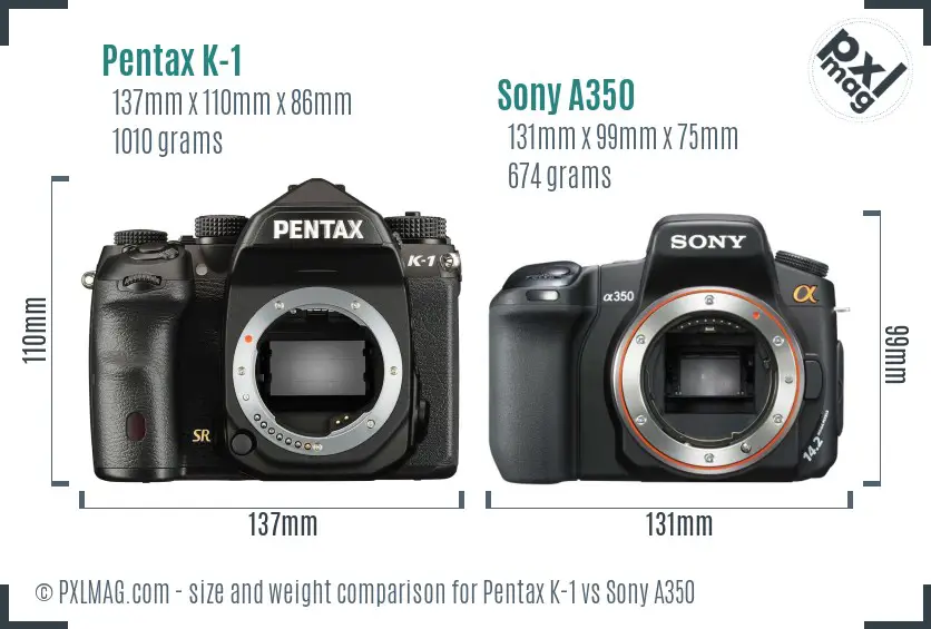Pentax K-1 vs Sony A350 size comparison