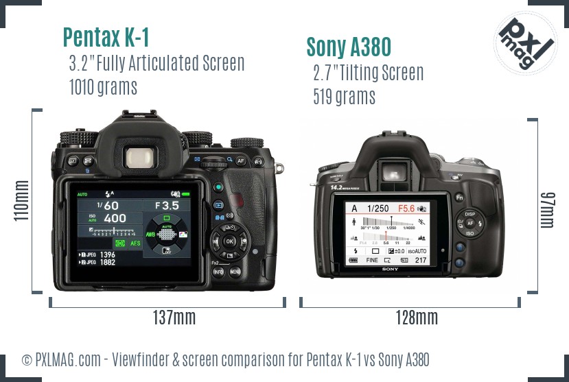 Pentax K-1 vs Sony A380 Screen and Viewfinder comparison