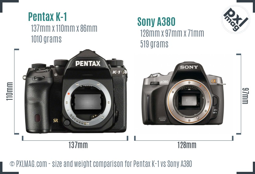 Pentax K-1 vs Sony A380 size comparison