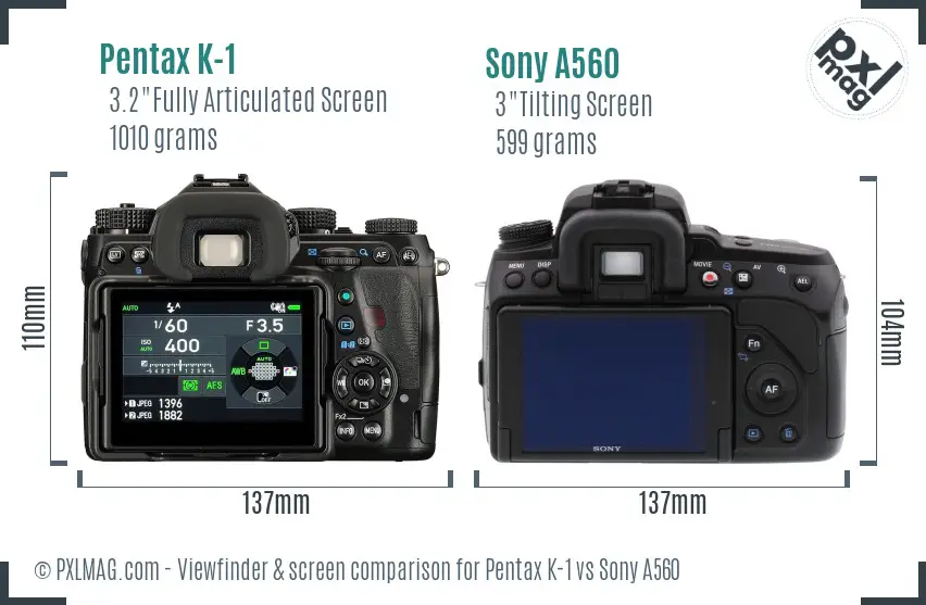Pentax K-1 vs Sony A560 Screen and Viewfinder comparison
