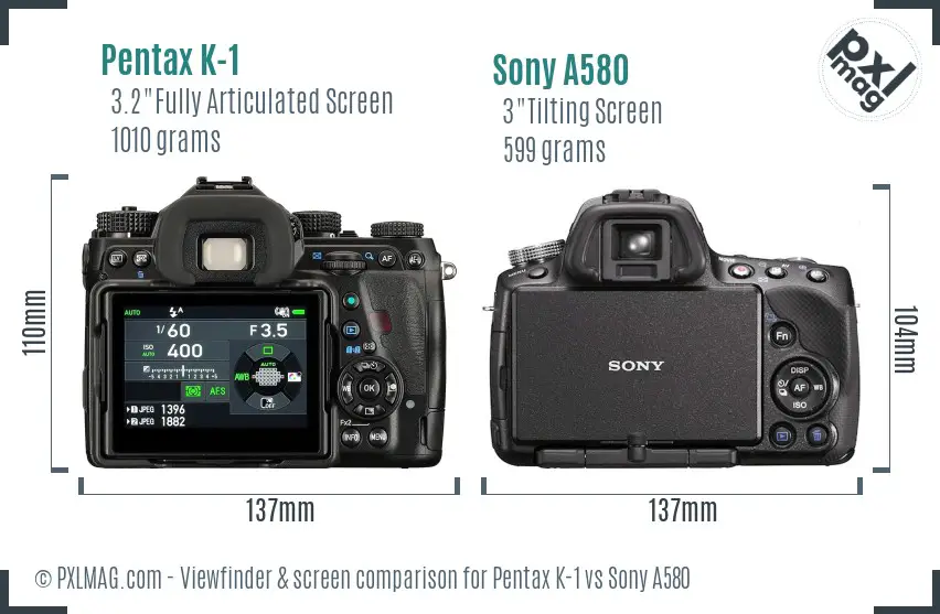 Pentax K-1 vs Sony A580 Screen and Viewfinder comparison