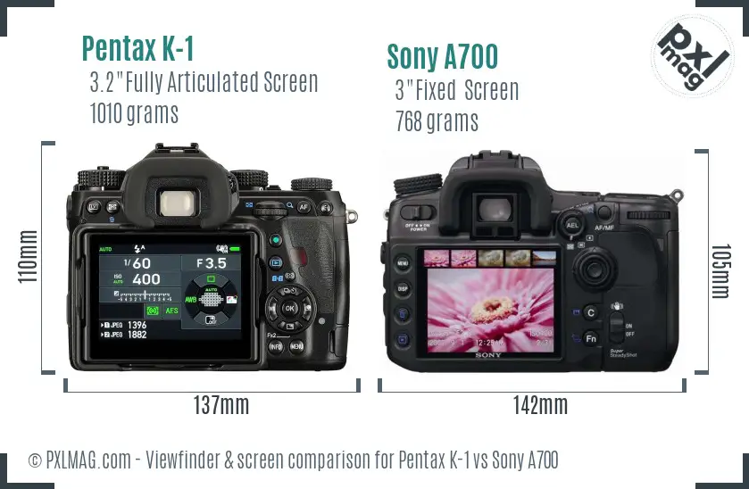 Pentax K-1 vs Sony A700 Screen and Viewfinder comparison