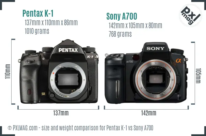 Pentax K-1 vs Sony A700 size comparison