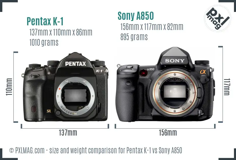 Pentax K-1 vs Sony A850 size comparison