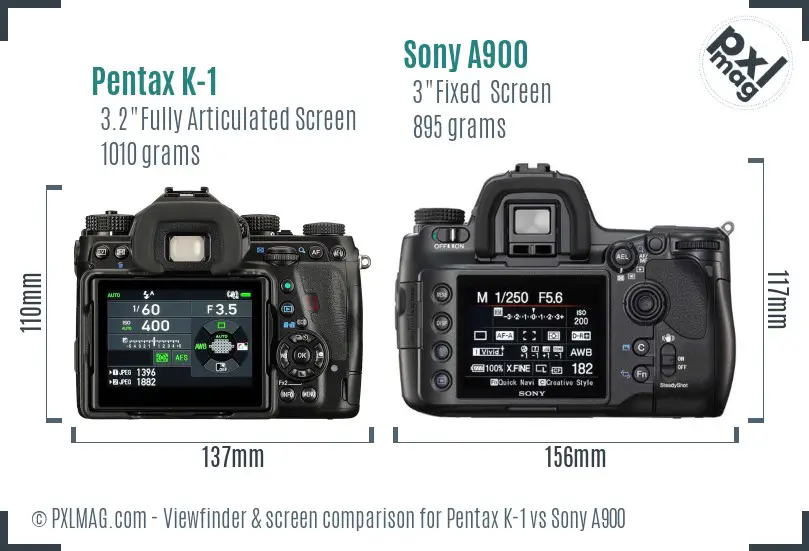 Pentax K-1 vs Sony A900 Screen and Viewfinder comparison