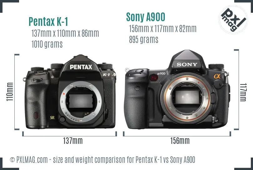 Pentax K-1 vs Sony A900 size comparison