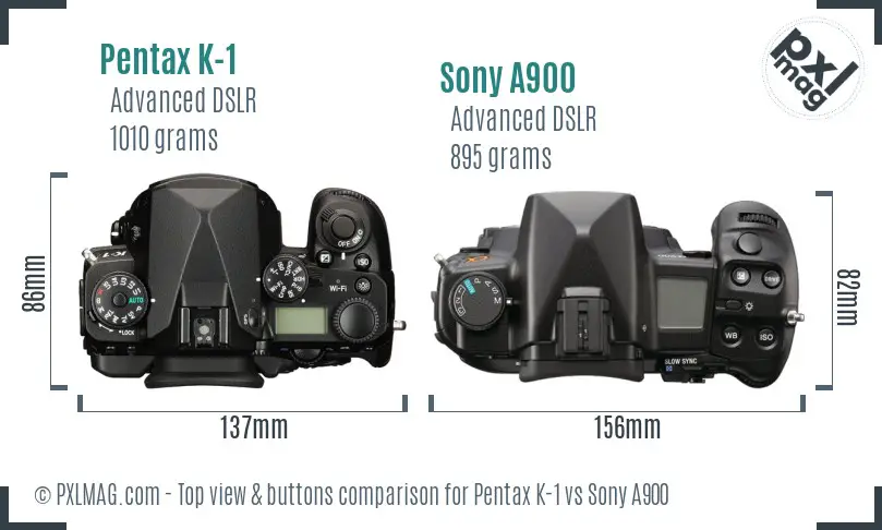 Pentax K-1 vs Sony A900 top view buttons comparison