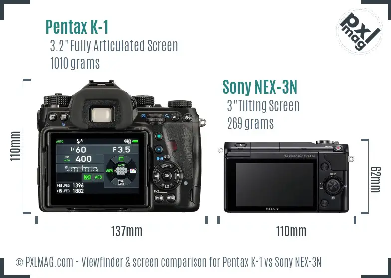 Pentax K-1 vs Sony NEX-3N Screen and Viewfinder comparison