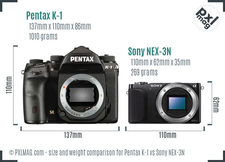 Pentax K-1 vs Sony NEX-3N size comparison