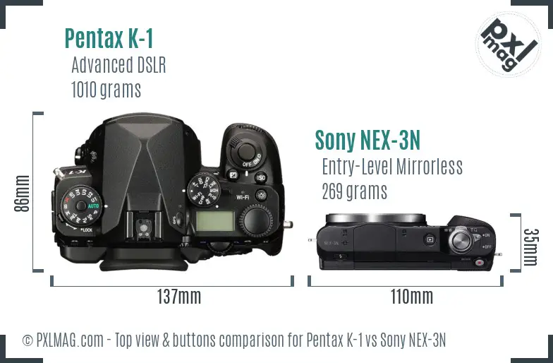 Pentax K-1 vs Sony NEX-3N top view buttons comparison