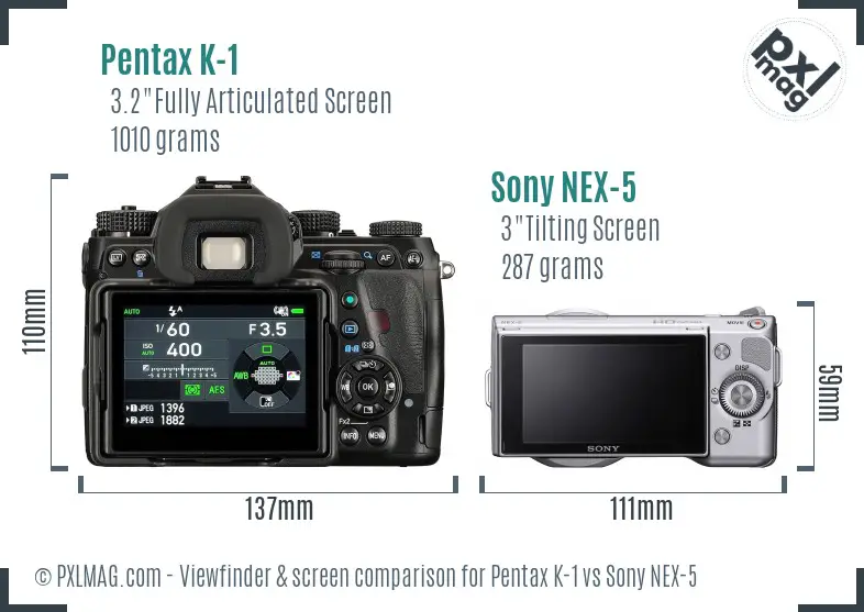 Pentax K-1 vs Sony NEX-5 Screen and Viewfinder comparison