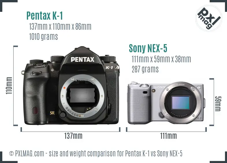 Pentax K-1 vs Sony NEX-5 size comparison