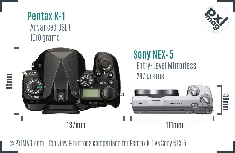 Pentax K-1 vs Sony NEX-5 top view buttons comparison