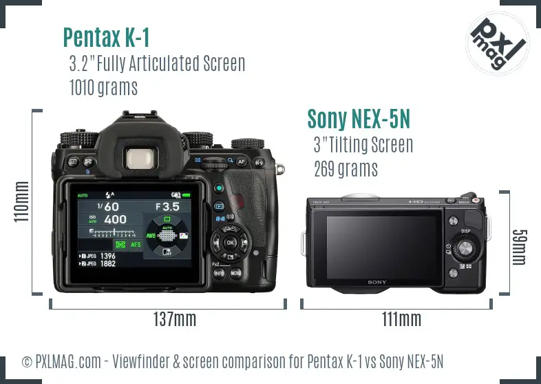 Pentax K-1 vs Sony NEX-5N Screen and Viewfinder comparison