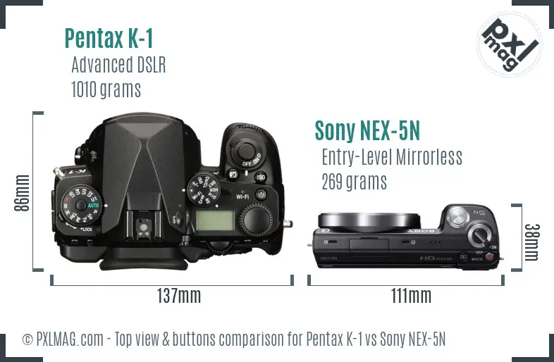 Pentax K-1 vs Sony NEX-5N top view buttons comparison