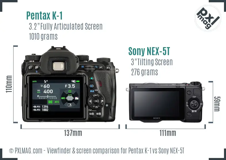 Pentax K-1 vs Sony NEX-5T Screen and Viewfinder comparison