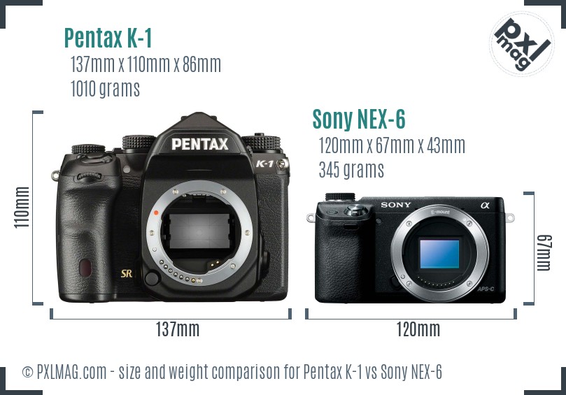 Pentax K-1 vs Sony NEX-6 size comparison Pentax K-1 vs Sony NEX-6 size comparison