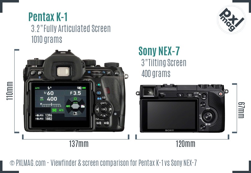 Pentax K-1 vs Sony NEX-7 Screen and Viewfinder comparison