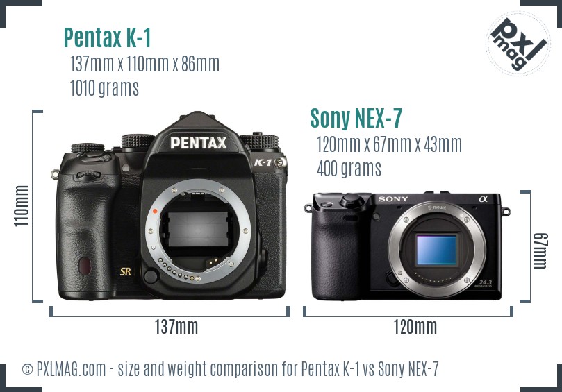 Pentax K-1 vs Sony NEX-7 size comparison