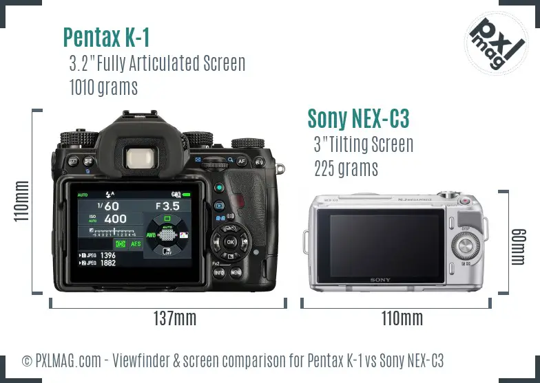 Pentax K-1 vs Sony NEX-C3 Screen and Viewfinder comparison