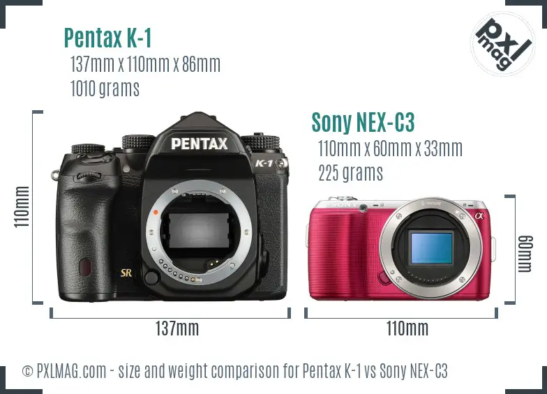 Pentax K-1 vs Sony NEX-C3 size comparison