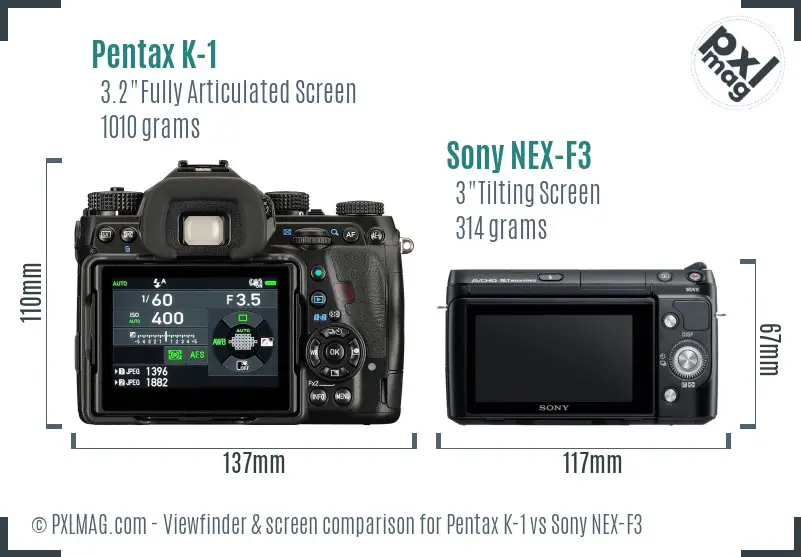 Pentax K-1 vs Sony NEX-F3 Screen and Viewfinder comparison
