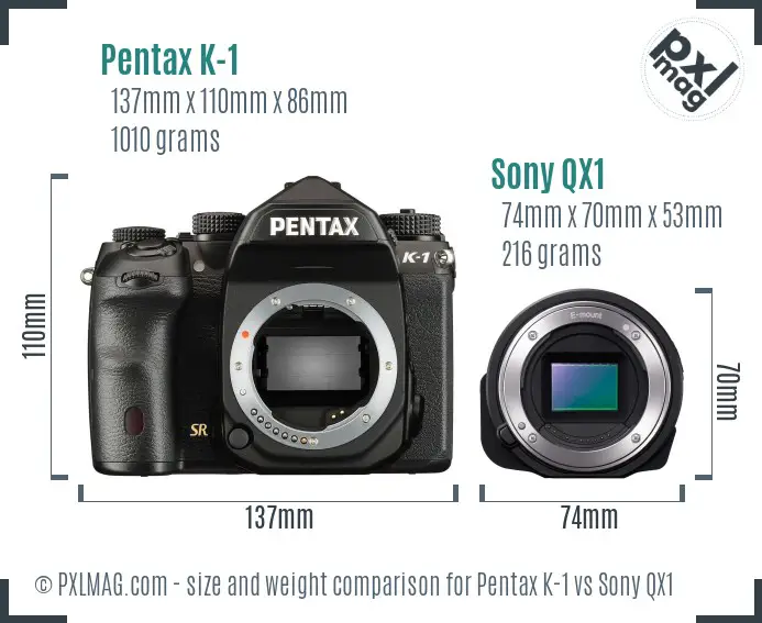 Pentax K-1 vs Sony QX1 size comparison