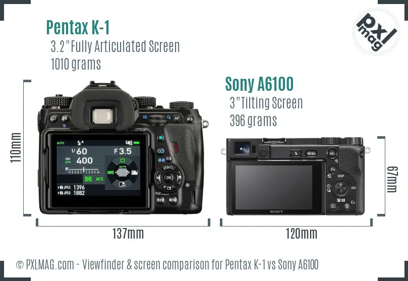 Pentax K-1 vs Sony A6100 Screen and Viewfinder comparison