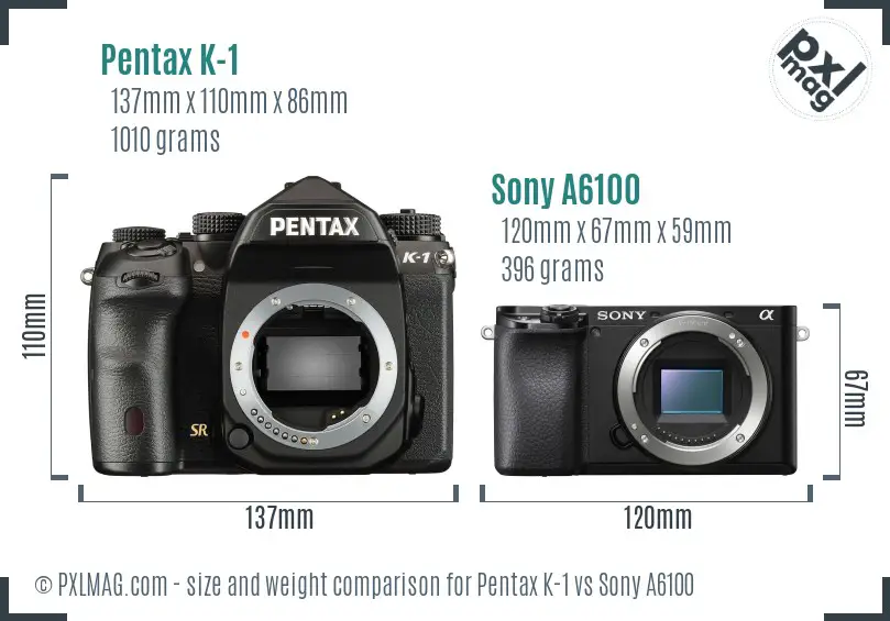 Pentax K-1 vs Sony A6100 size comparison