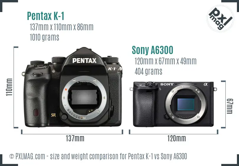 Pentax K-1 vs Sony A6300 size comparison