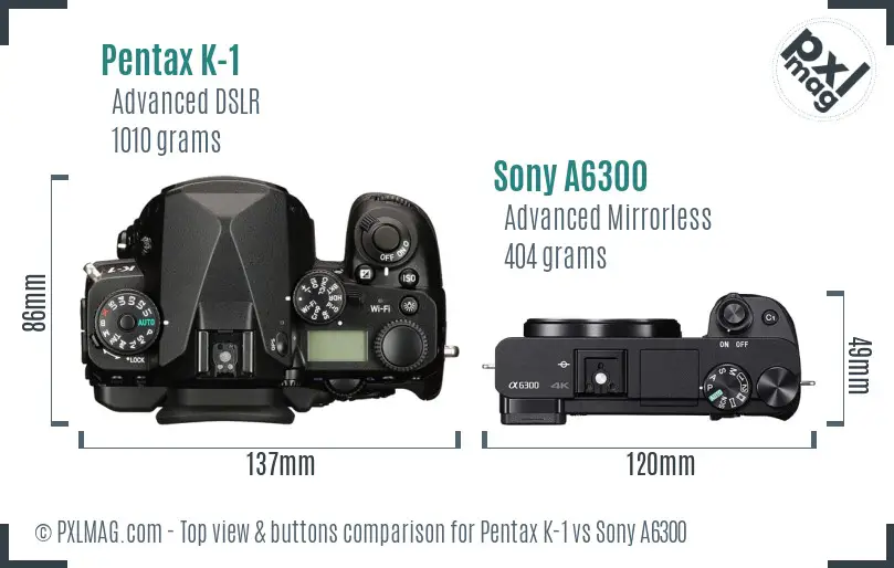 Pentax K-1 vs Sony A6300 top view buttons comparison
