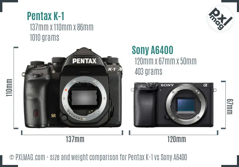 Pentax K-1 vs Sony A6400 size comparison