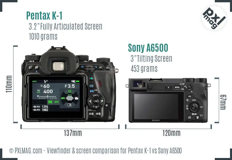 Pentax K-1 vs Sony A6500 Screen and Viewfinder comparison